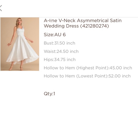 A-line V-Neck Asymmetrical Satin Wedding Dress - Picture 2 of 2